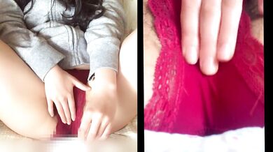 Hairy amateur taking masturbation selfie on 2 screensWet panties and crack