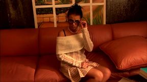 penny flame shows off her body on the red cushions