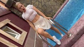 Converse and Very Transparent Top in the Pool!