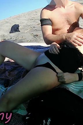 Exhibitionist Wife MILF Teacher Risky Public Beach Fingering Wet Pussy Caught by Voyeurs Orgasm
