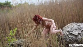 Sarah Star showing pussy on the rocks