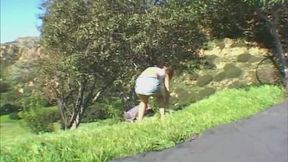 Blonde whore uses her high-heeled shoes not to loose any drop of cum after deep anal penetration