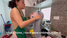 My cleaning girl makes me feel sorry for her so I fuck her