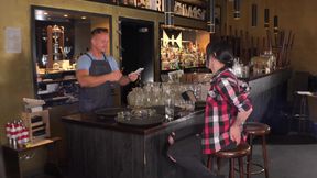 Dark Haired Slut Jerking off Her Favorite Waiter
