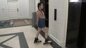 ziva fey rollerskates to a pantyhose ripping foot fetish shoot