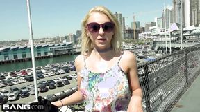 ”Blonde girl convinced to have some fun on a boat”