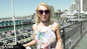 ”Blonde girl convinced to have some fun on a boat”