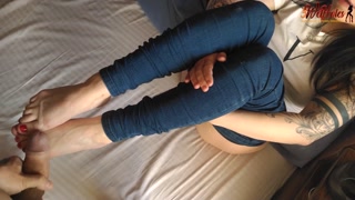 I jerked off to him in shoes, barefoot. He fucked my soles and cum on my feet - 3WetHoles