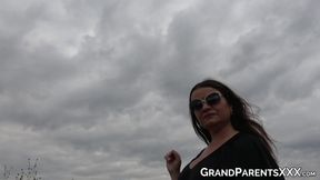 Rich man got his cock sucked by granny and her granddaughter