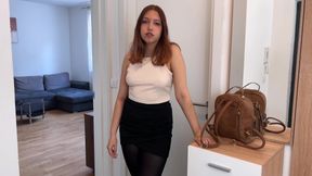 Hot Office Girl Catches Colleague Looking at Her and He Fucked Her in Pantyhose When Sharing Apartment on Business Trip