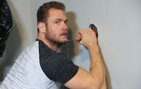 DILF throats cock through the glory hole and fucks in the ass like a slut