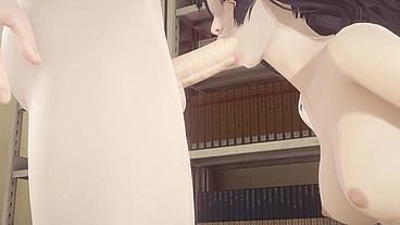 Hentai Uncensored - Futanari fucks Shoko's mouth in library - Japanese Asian Manga Anime Game Porn
