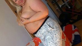 Chubby mature whore stripping and  fingering her slit