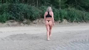 granny walking outside in a string tanga!