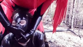 Femdom Humiliation Outdoor: Latex Mistress and Rubber Submissive