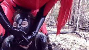 Femdom Humiliation Outdoor: Latex Mistress and Rubber Submissive