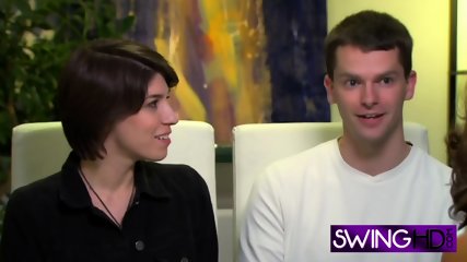 Real swinger couples get interviewed on TV before entering orgy room