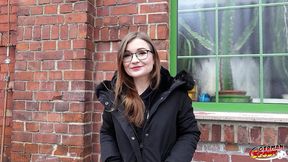 german scout - german small glasses student tiny emily pick up and talk to casting fuck
