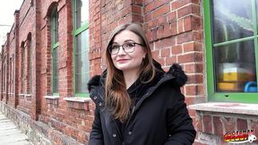 german scout - german small glasses student tiny emily pick up and talk to casting fuck
