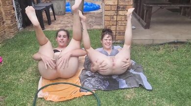 Two friends get anal anal prep squirt garden hose hole play