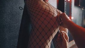 Filming hot wife in latex and fishnets &mdash;  spanked and teased while tied to cross - Part 1 - Oslo&Chupa