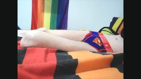 Playing in Superhero underwear with cumshot