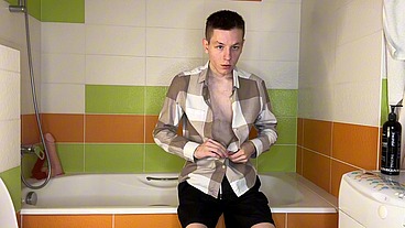 Fucked My Pussy In Bathroom And Flooded Floor With Cum!