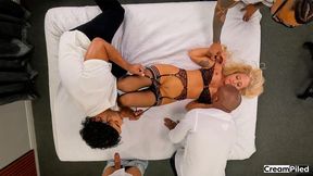 Creampies and Facials for Alexis, the blonde busty MILF in her first Interracial Gangbang