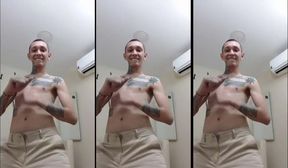 Skinny guy dances for you with his big uncut cock