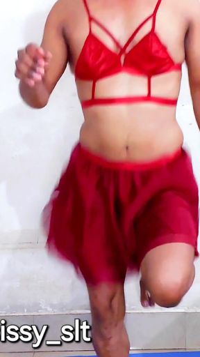 Sexy Shemale Exercise and Show off Her Tiny Clitty and Play with White Dildo