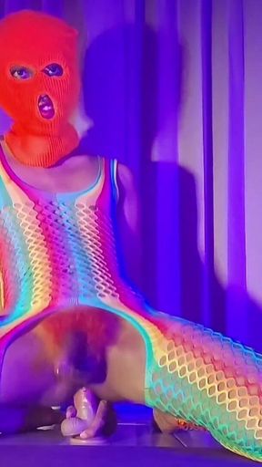 Orange Balaclava Mask Sissy Trans Dyed Pubic Hair Fuck Myself with Dildo