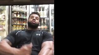 Black guy strokes his big cock and jerks off until he cums