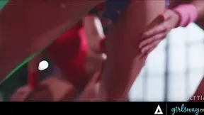 New girl gets her leotard peeled off and her tight pussy licked by the