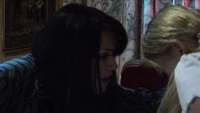 big tit lesbian sluts eva angelina and carly parker use a strap on dildo to fuck each other