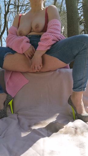 Smoking and Masturbating My Big Hairy Pussy to Squirt Outside in the Woods