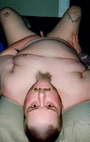 Superchub playing with his small uncut cock, with cumshot