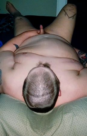 Superchub playing with his small uncut cock, with cumshot