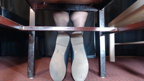 Pantyhose balletflats shoeplay underchair