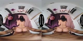 UP CLOSE VR - Latina Hottie In Booty Shorts Mila Milkshake Gives Sloppy Deepthroat &amp; Rides Dick POV