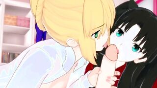 Three-Way with Saber and Rin Tohsaka Fate GO Animated