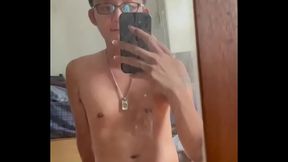 Skinny Asian Boy 18+ Wanks to Mirror in Sexy Solo Gay Scene