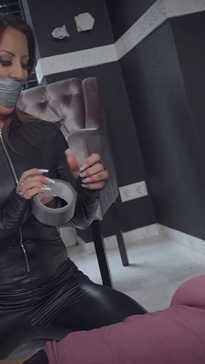 Charlie Monaco Tied up and Gagged Along with Rara Big in Bondage Tape Bondage and BDSM