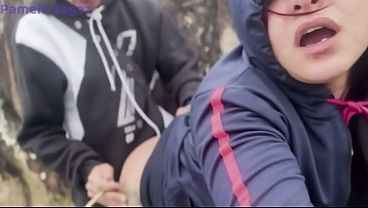 Amateur babe sucks cock and rides in public doggystyle