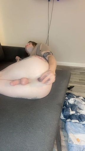 Self Facial!!! Femboy Tessa Toys Her Ass and Cums on Her Own Face!
