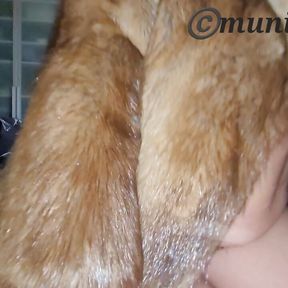 POV homemade I fuck my husband in my fur coat and my big tits jiggle on my hairy butterfly pussy