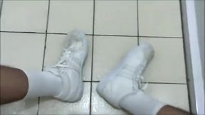 white sneakers and cum