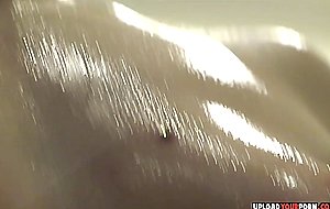 Hairy brunette washes her cunt in the shower —