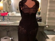bathroom sex after business dinner in lace dress pantyhose highheels pov