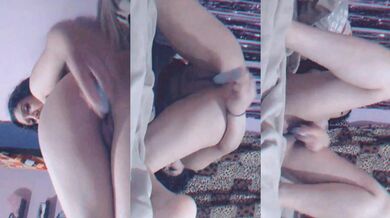 Hot young brunette wants a penis in her tight pussy and pleasures herself with a blue toy