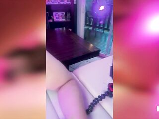 CUTE EGIRL MILKS PROSTATE WITH ESTIM IN GLASS AND MAKES HIM EAT IT